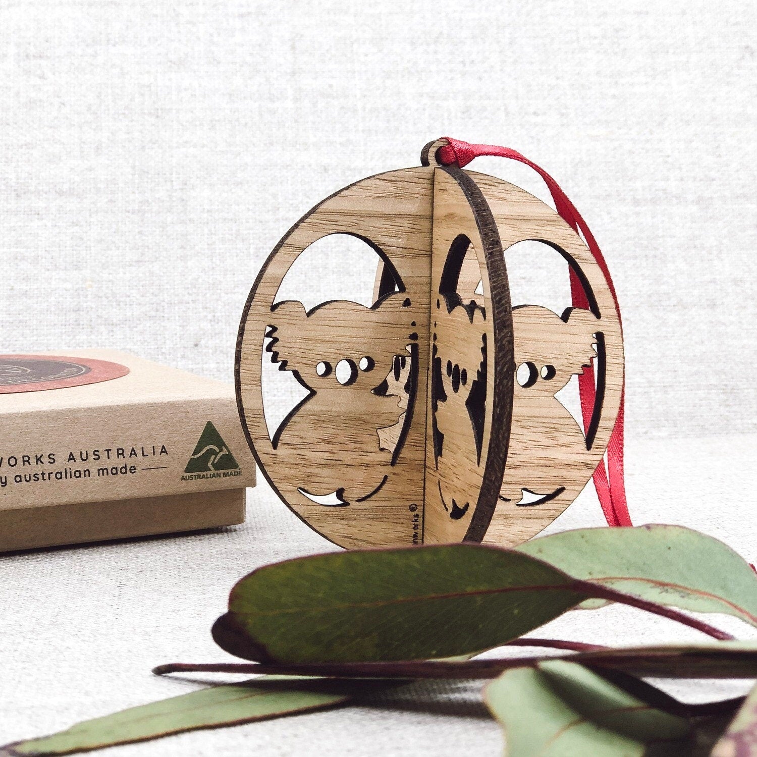 Koala-shaped bauble ornament, a handcrafted Australian timer-made decoration.
