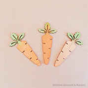 Wooden Carrots: Eco-friendly, water-coloured wooden carrots.