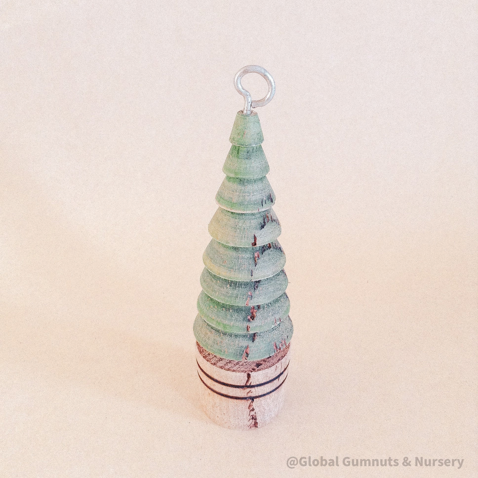Vintage-inspired handcrafted wood turner Christmas tree, wooden with a hook.