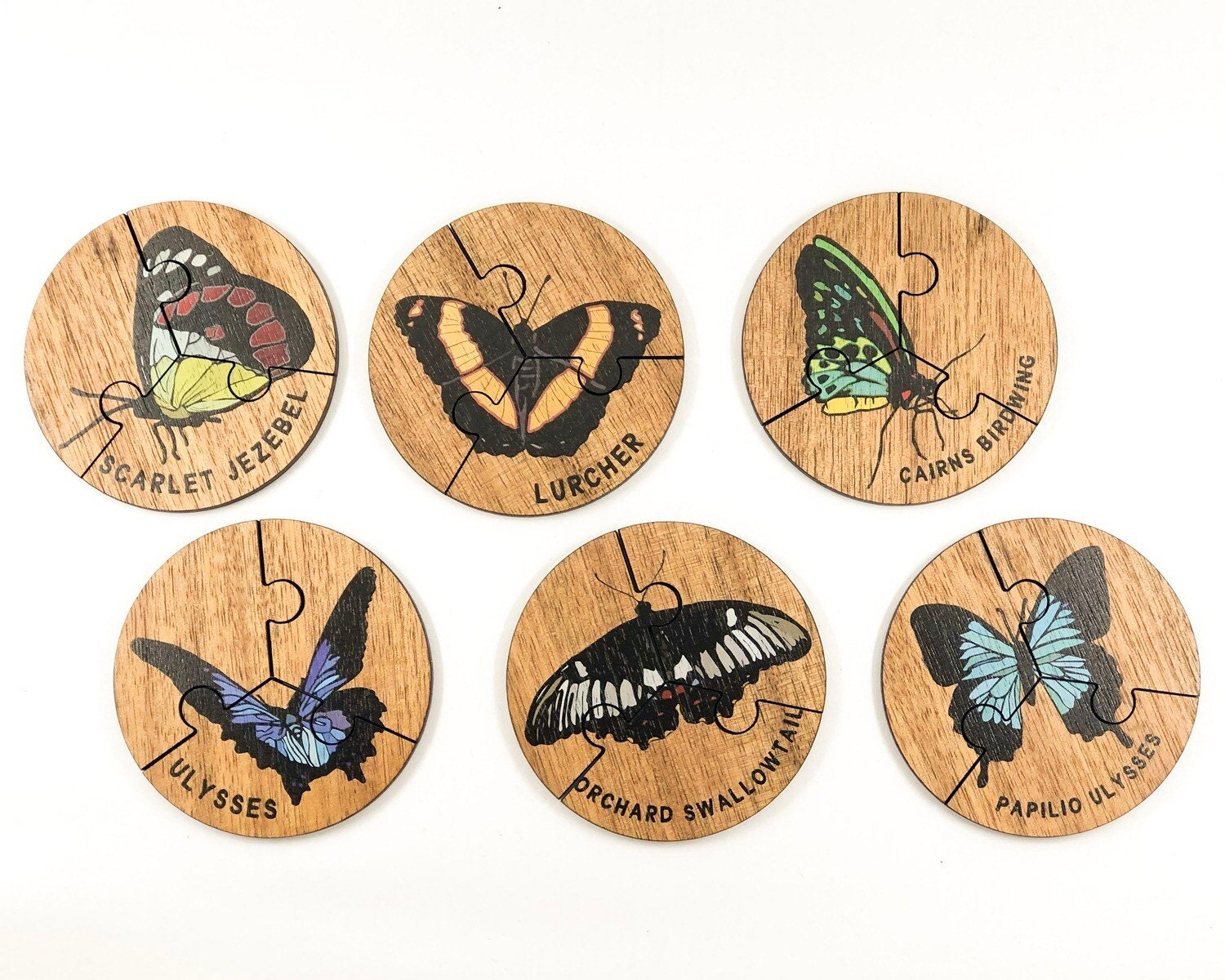 Australian butterfly jigsaw puzzle set, crafted from timber and designed to celebrate native Australian fauna. A perfect educational toy!