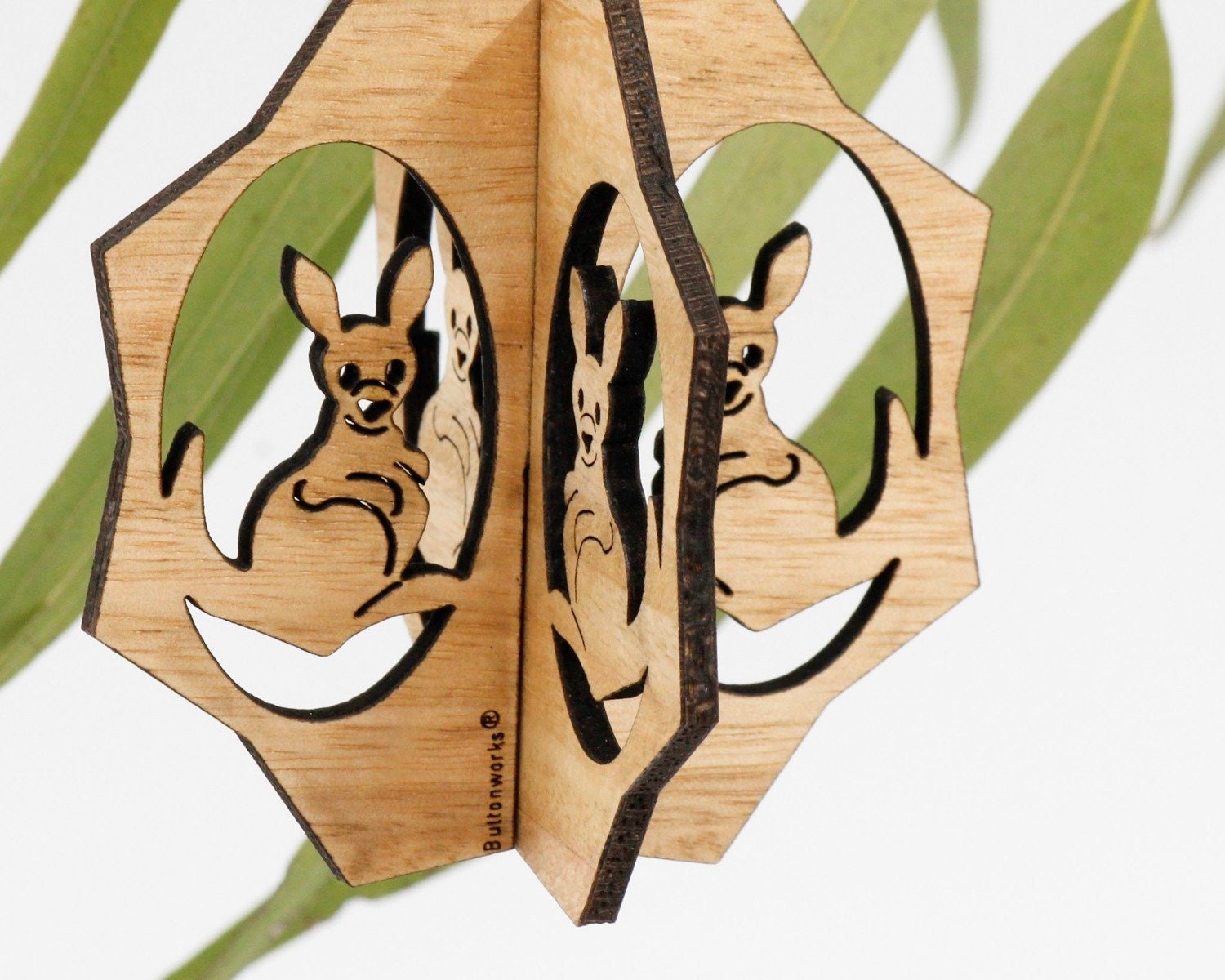 Kangaroo-shaped bauble decoration, an Australian-inspired ornament for tree or gift embellishment.
