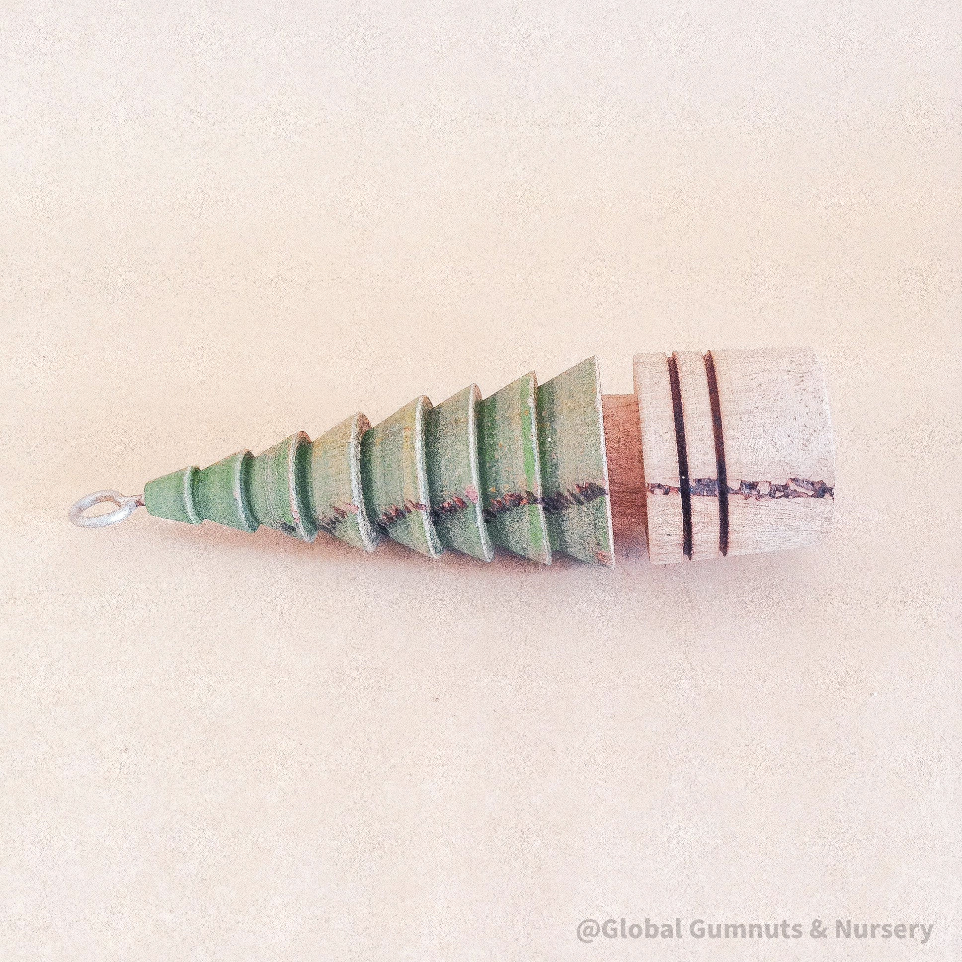 Vintage-inspired handcrafted wood turner Christmas tree, wooden with a hook.