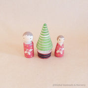 Peg people and tree set, hand-painted and crafted by a local wood turner.