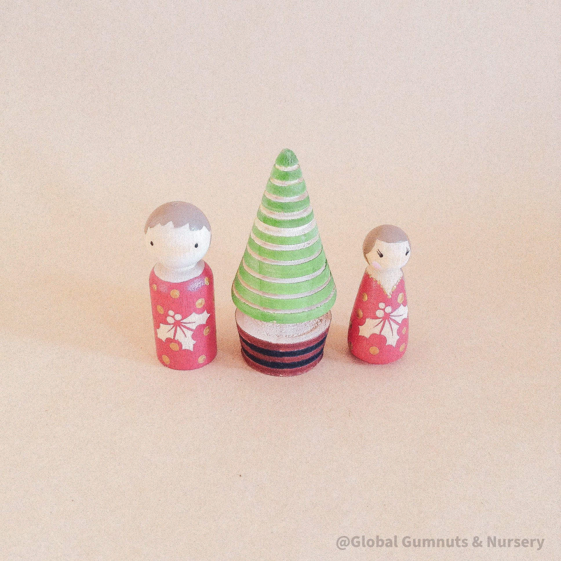 Peg people and tree set, hand-painted and crafted by a local wood turner.