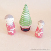 Peg people and tree set, hand-painted and crafted by a local wood turner.