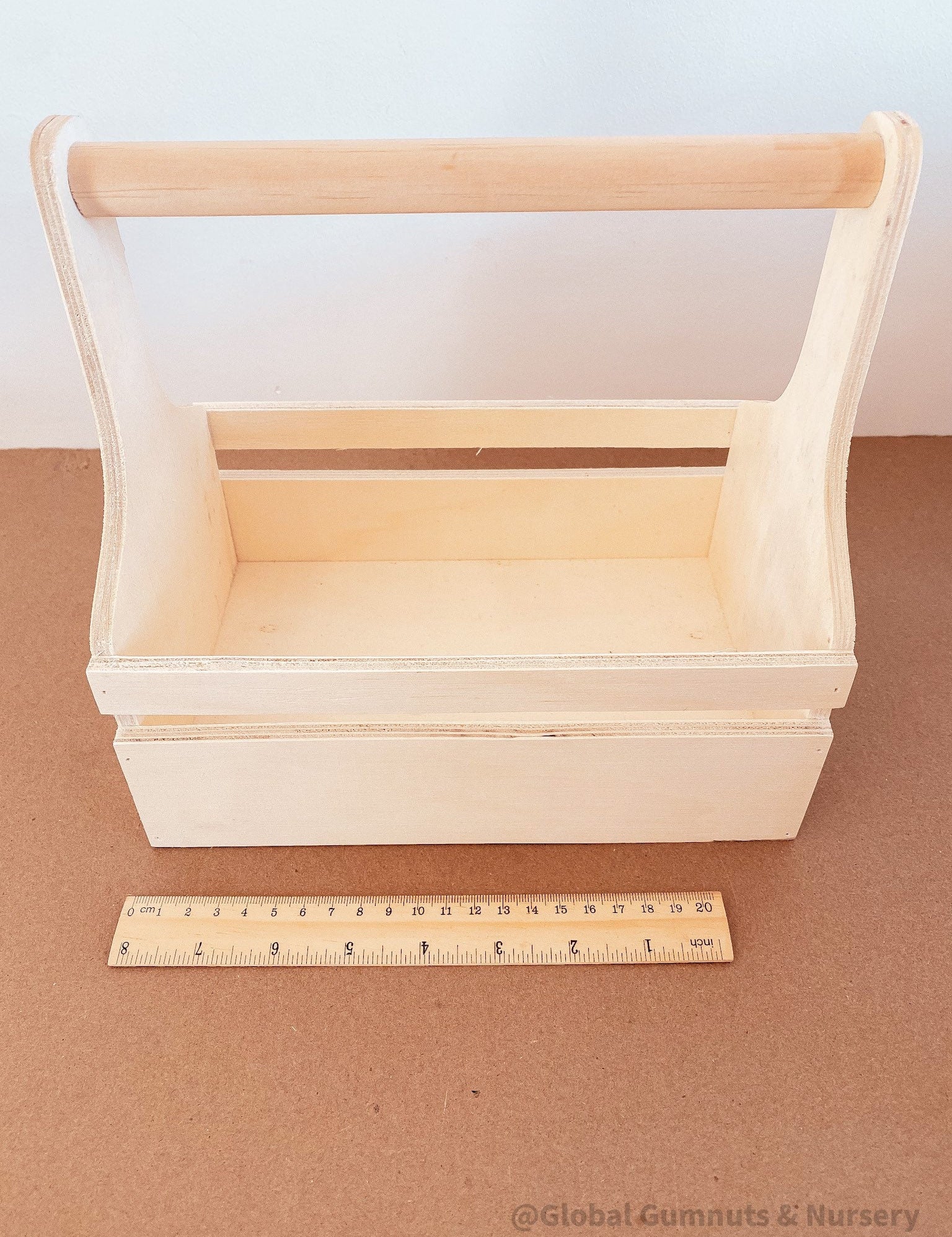 Wooden toolbox for little creatives, perfect for imaginative play or organizing kids’ craft supplies.
