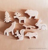 Conjunto de juego de animales del bosque de madera de abedul