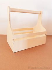 Wooden toolbox for little creatives, perfect for imaginative play or organizing kids’ craft supplies.
