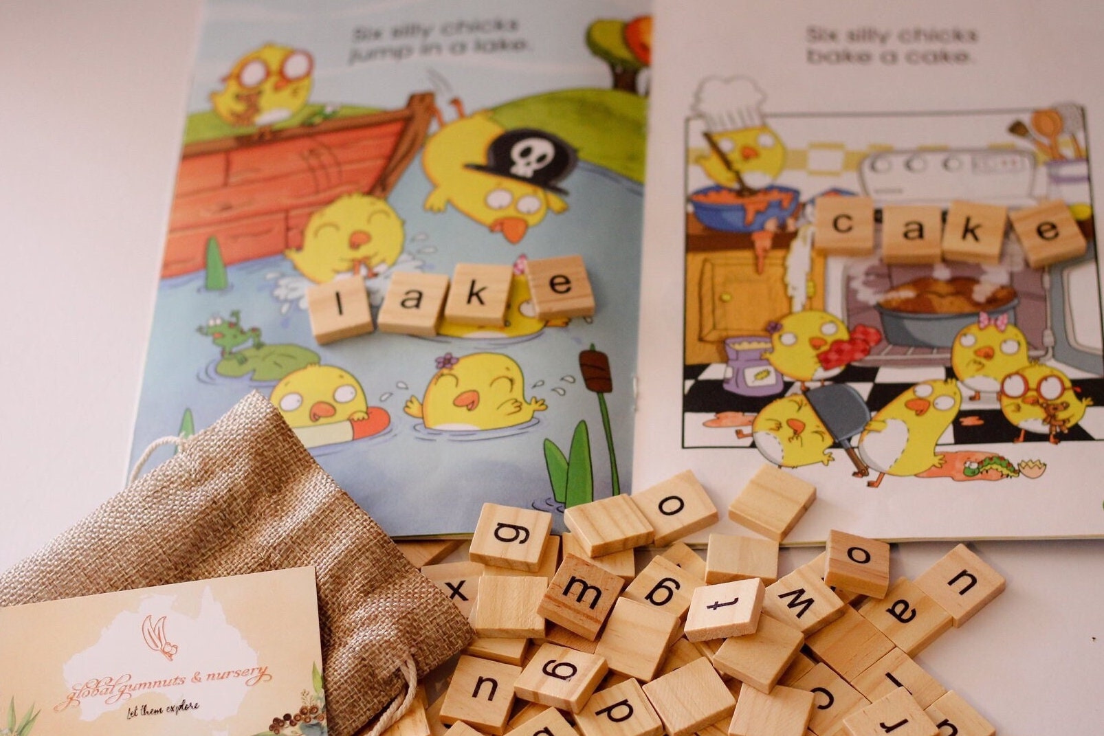 26-piece wooden uppercase letter tiles, ideal for teaching letter recognition, Scrabble, and creative craft projects.