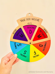 german days of the week wheel: spinner dial displaying days of the week in german.