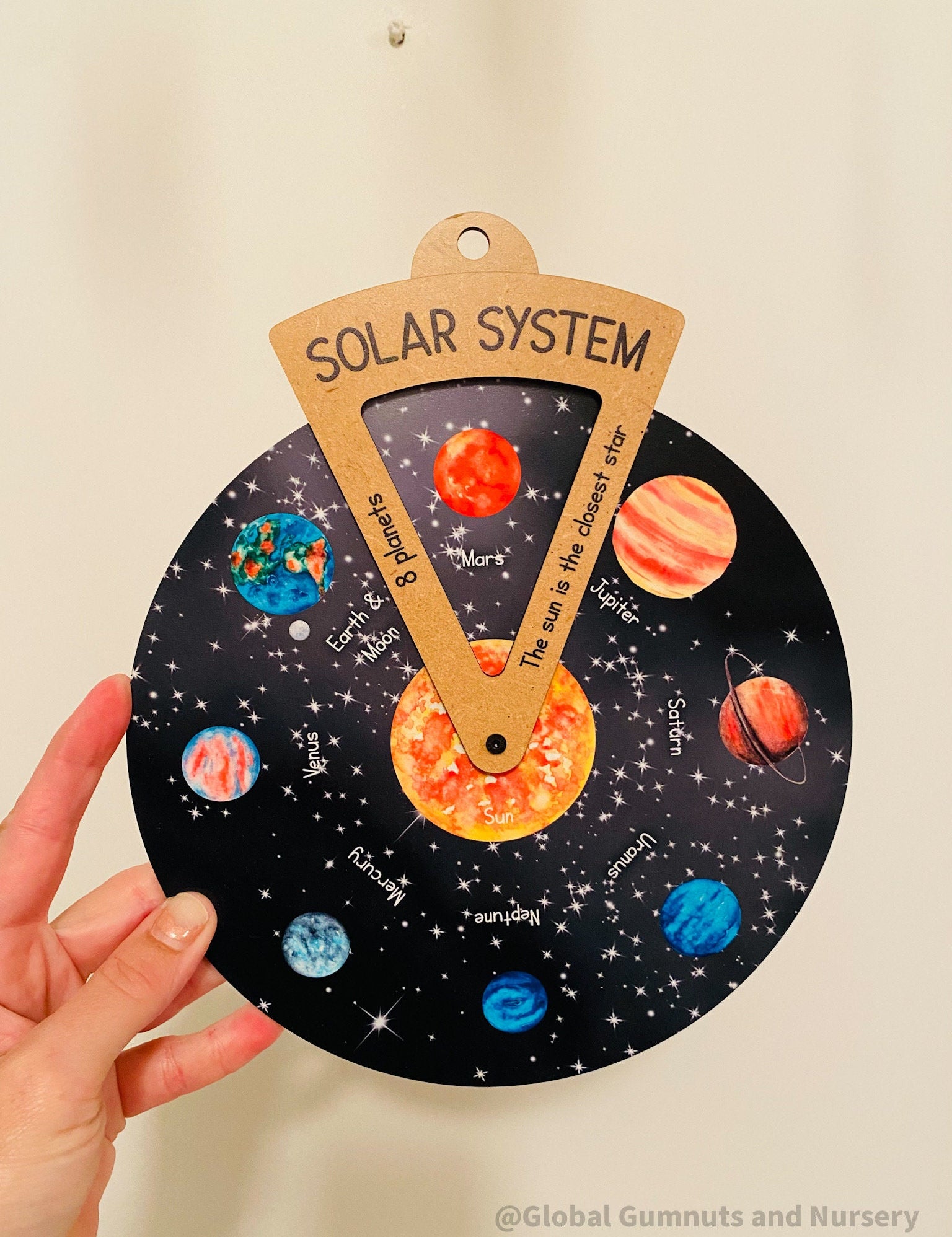 Solar System Spinner Dial: Educational wheel with planets and a viewer window for exploration.