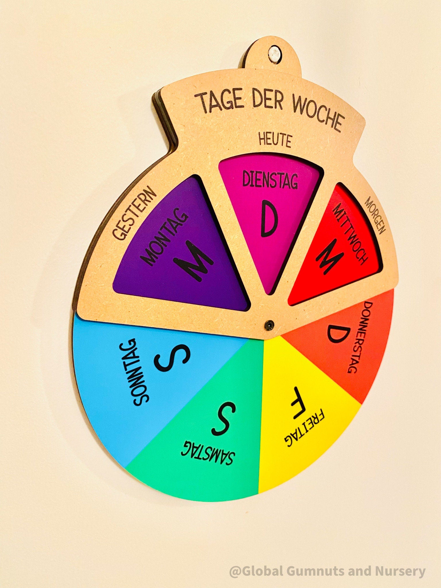 german days of the week wheel: spinner dial displaying days of the week in german.