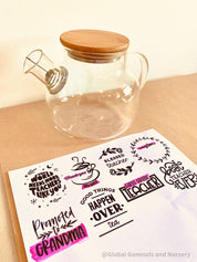 Glass Teapot with Bamboo Lid: Stylish glass teapot with bamboo lid, perfect for tea time or as a display piece for modern decor.