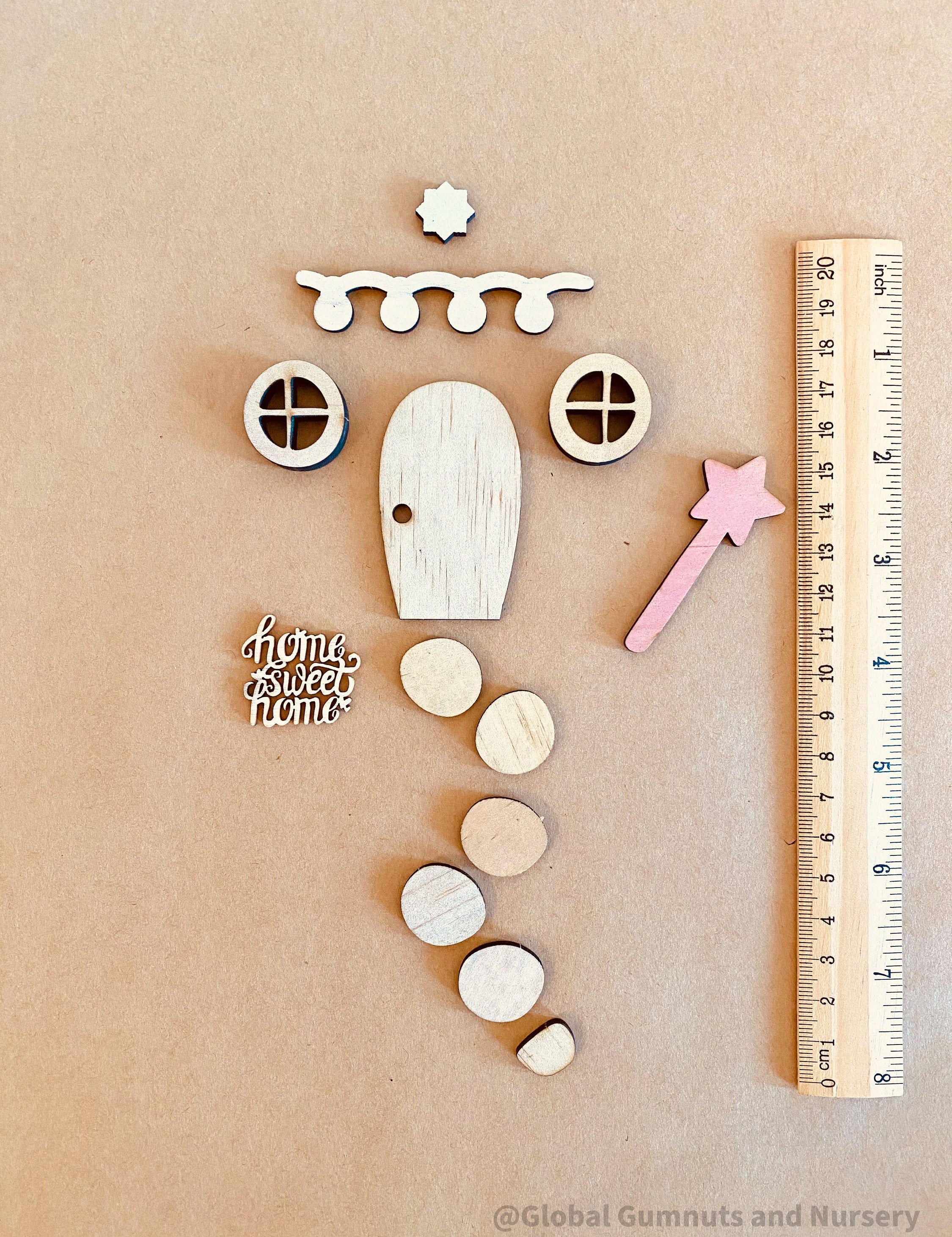 Fairy Garden Wooden Embellishment Set – 11 Pieces: Explore creativity with these 11 wooden embellishment pieces, perfect for decorating and crafting fairy gardens.