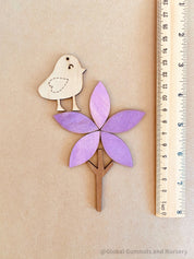 Flower + Bird Wooden Embellishment Set – 7 Pieces: Seven-piece wooden set with bird and floral designs, great for personalized DIY projects.