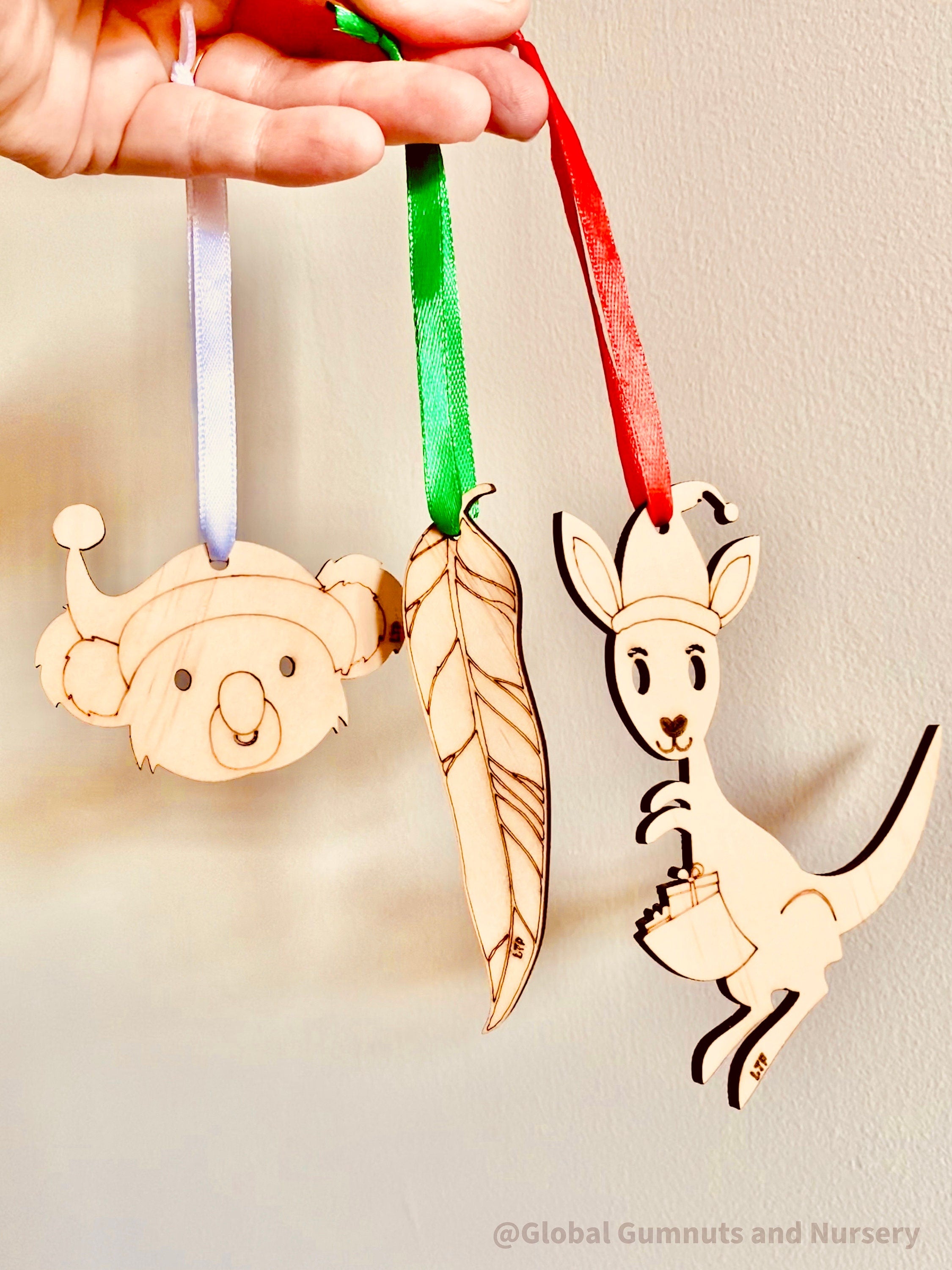 Australian animal Christmas ornaments, available as a set of 3 or individually. Handcrafted for a festive touch.