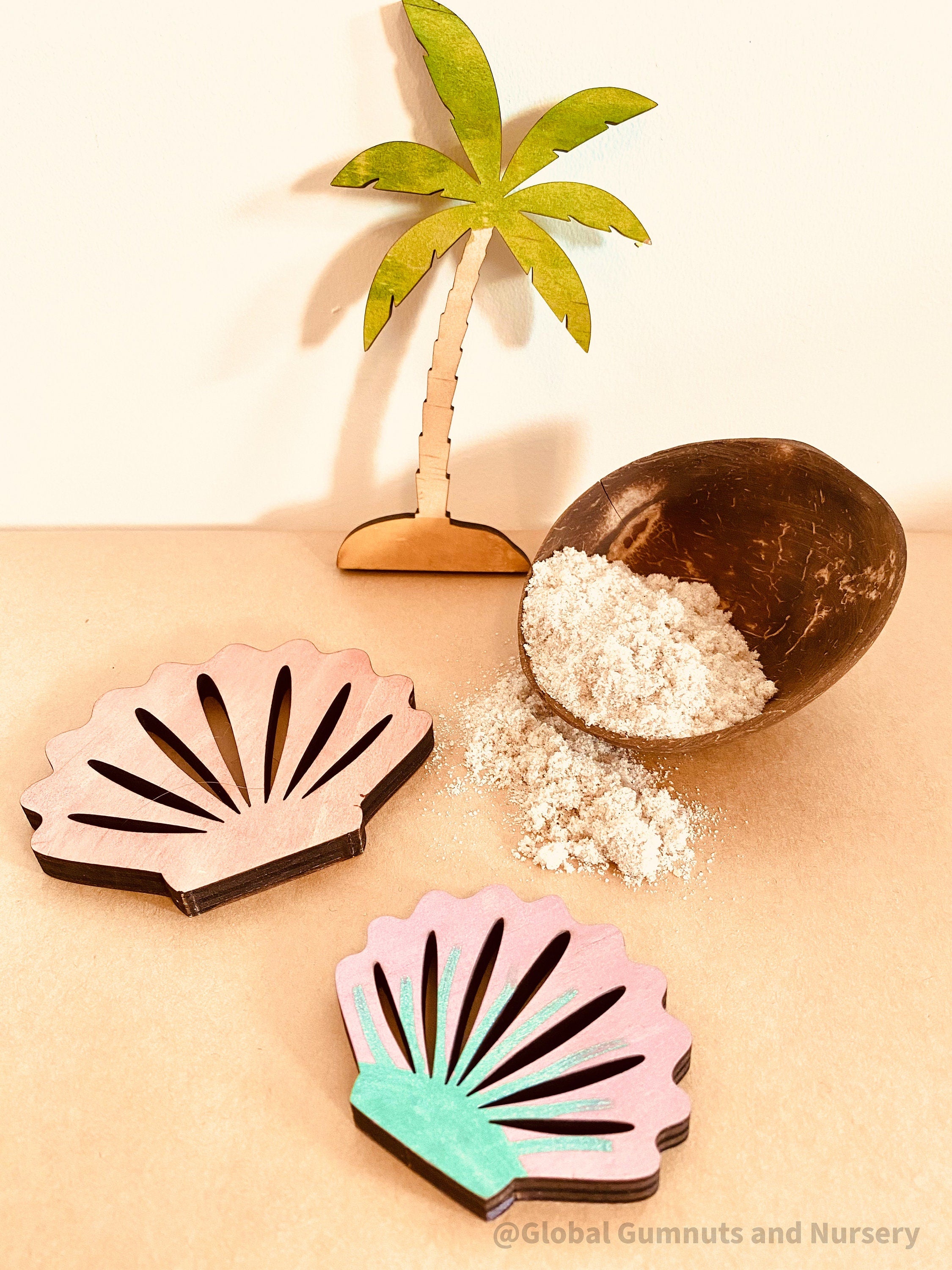 Sensory Coconut Bowl Set – Eco-Friendly Decor: Coconut bowl set with twine handles, ideal for sensory play or rustic home decor.