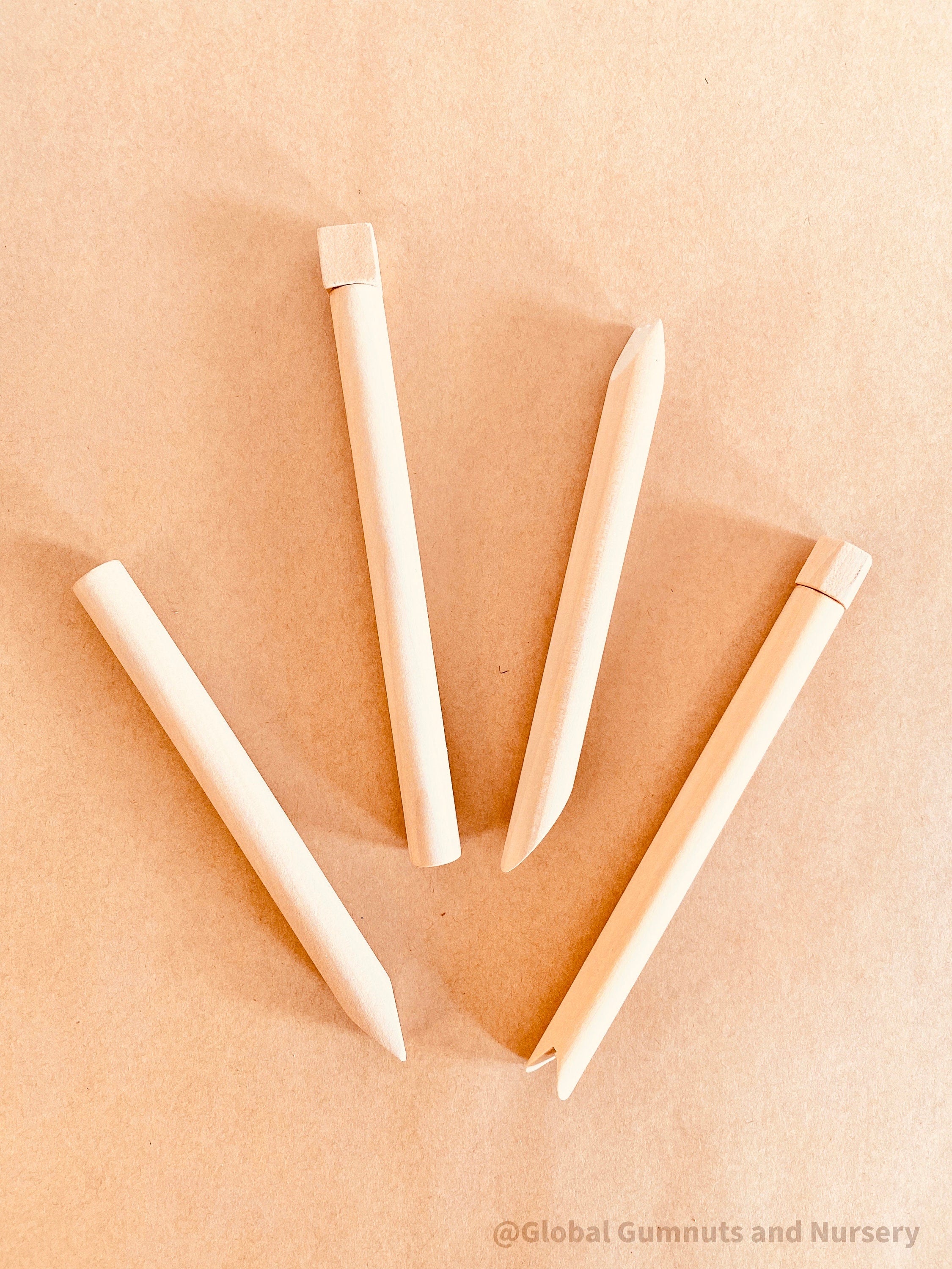 Wood Pattern Makers Set: Set of wooden tools for creating patterns and textures in clay or playdough, perfect for creative play.