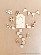 Juego de 19 adornos de madera para jardín de hadas (sin terminar)