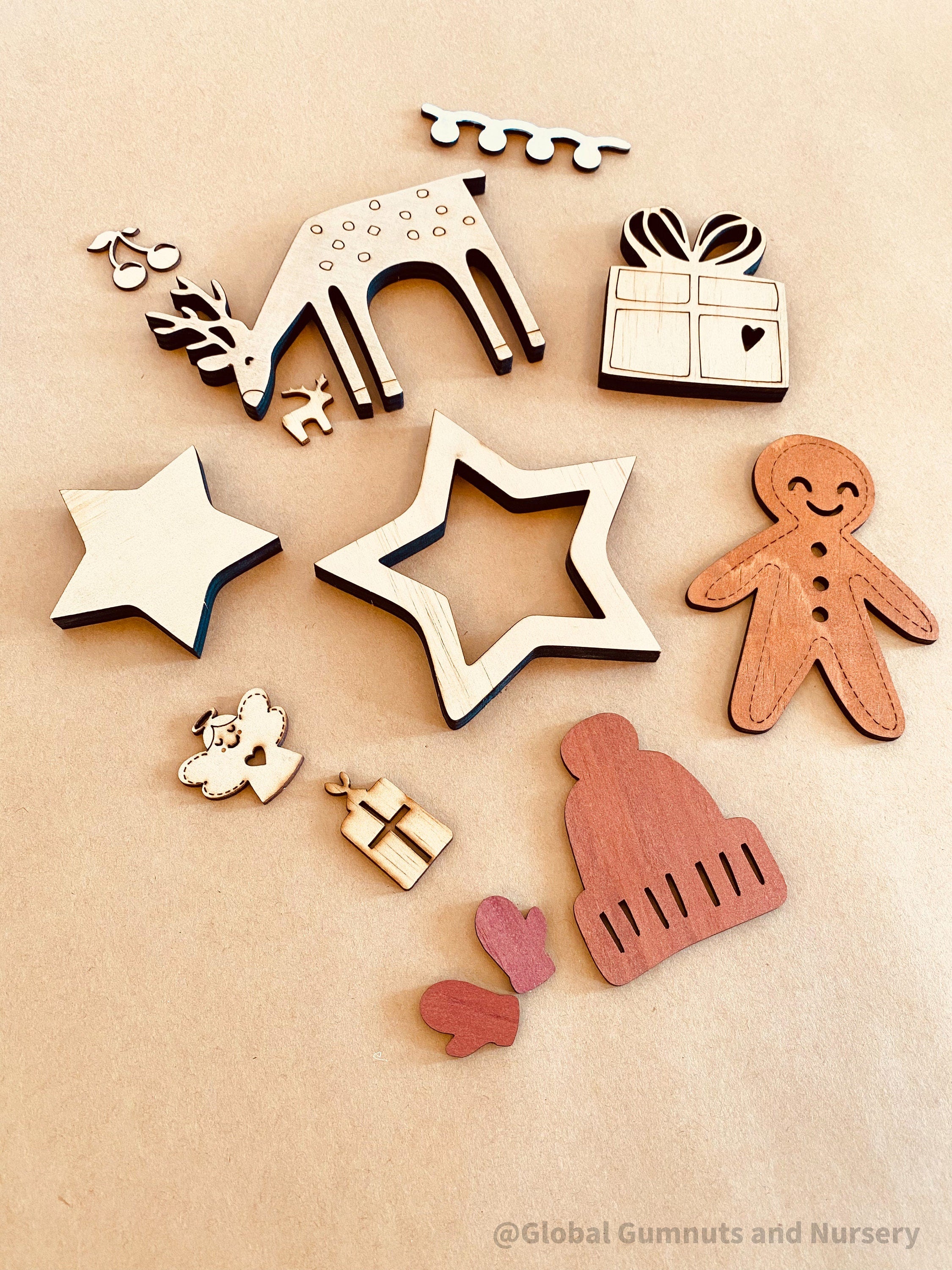 Christmas Wooden Embellishments: 13 festive wooden designs for holiday projects and decorations.