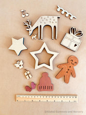 Christmas Wooden Embellishments: 13 festive wooden designs for holiday projects and decorations.