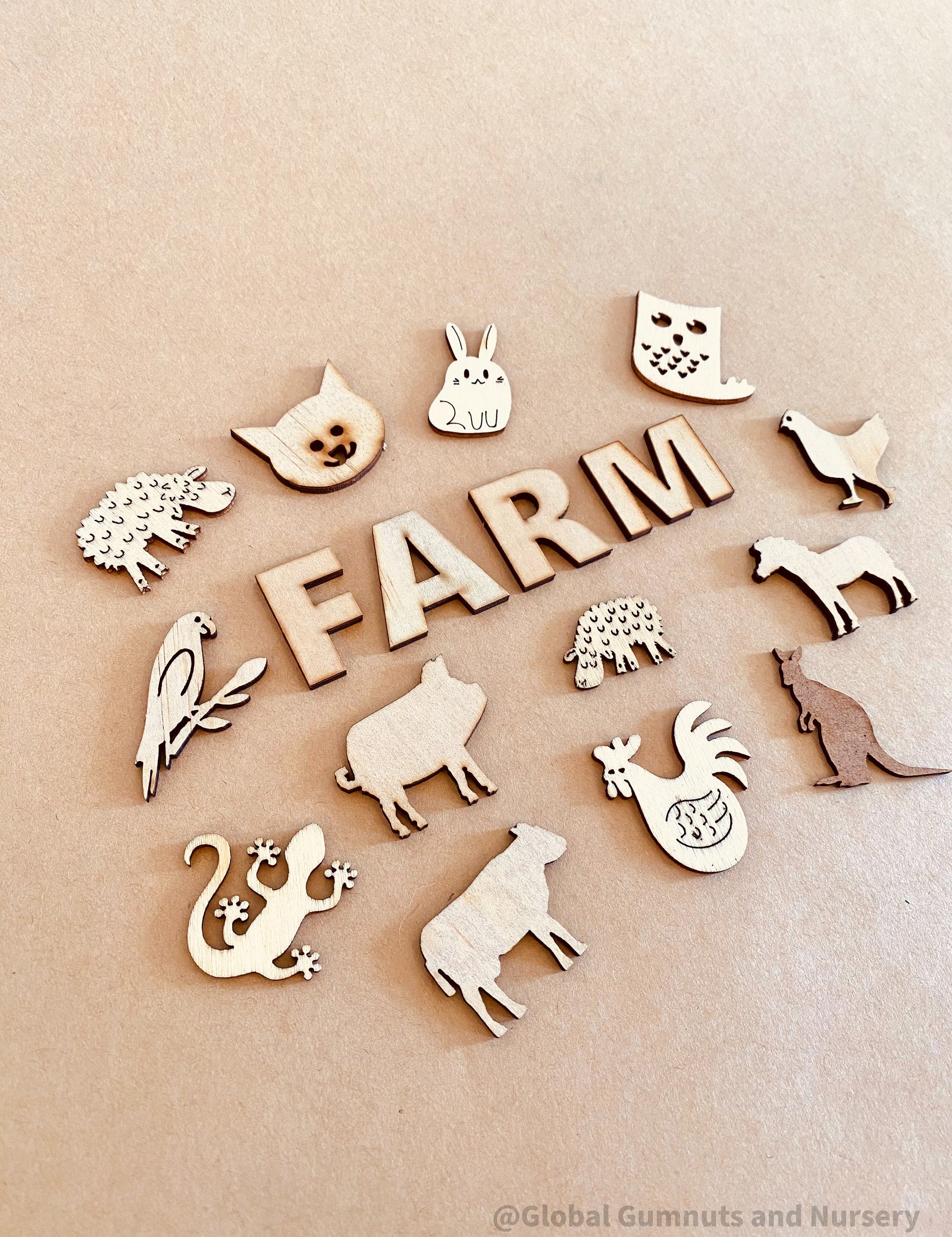 Farm Animal Embellishments Set: 17 rustic animal-themed pieces for crafts and decor.
