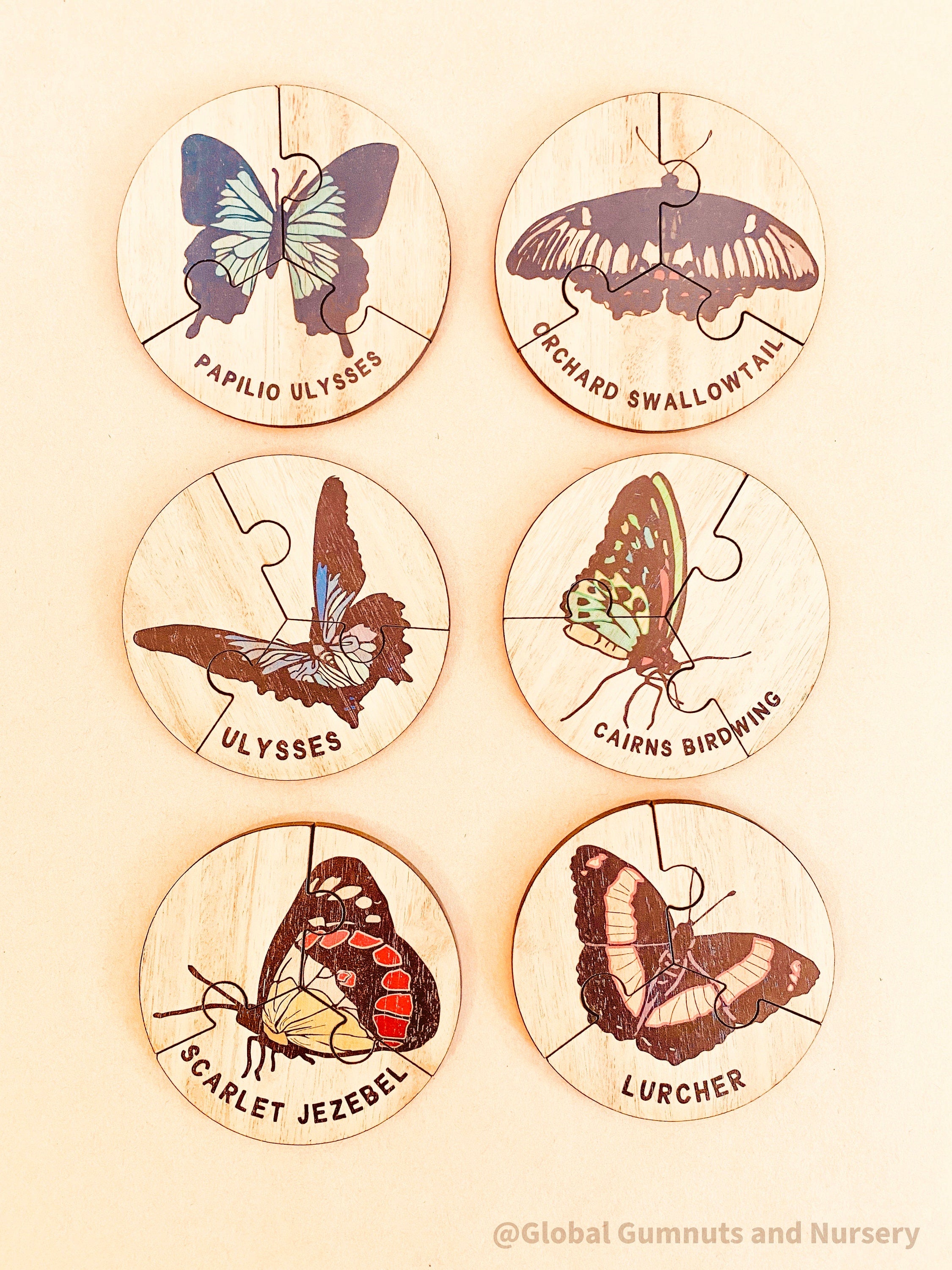 Australian butterfly jigsaw puzzle set, crafted from timber and designed to celebrate native Australian fauna. A perfect educational toy!