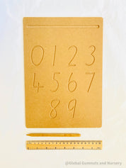NUMBERS 0-9 Tracing Board: Montessori-style wooden tracing board with a stylus, helping children learn to trace and recognize numbers.