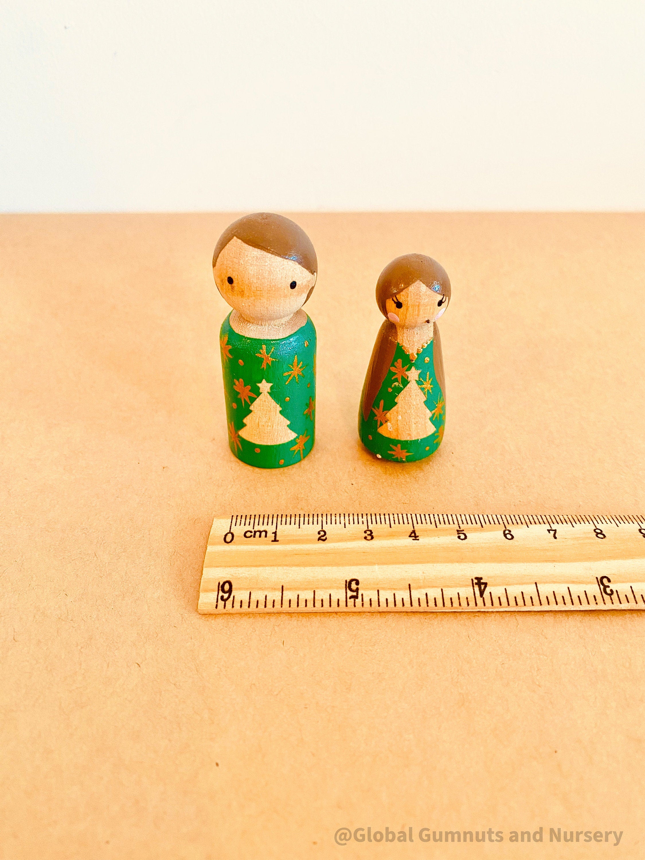 Peg people and tree set, hand-painted and crafted by a local wood turner.