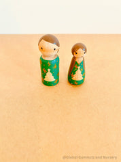 Peg people and tree set, hand-painted and crafted by a local wood turner.