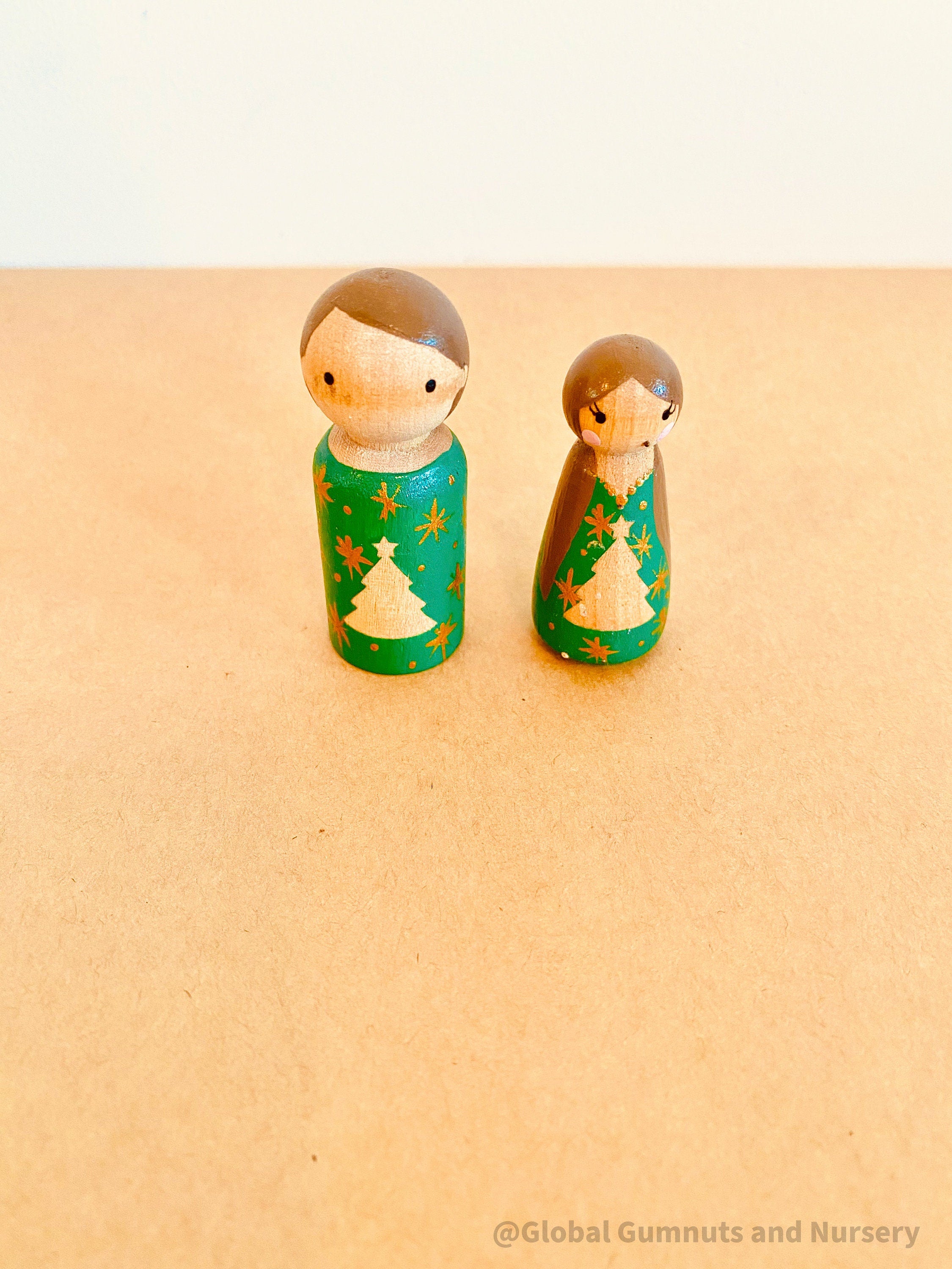 Peg people and tree set, hand-painted and crafted by a local wood turner.