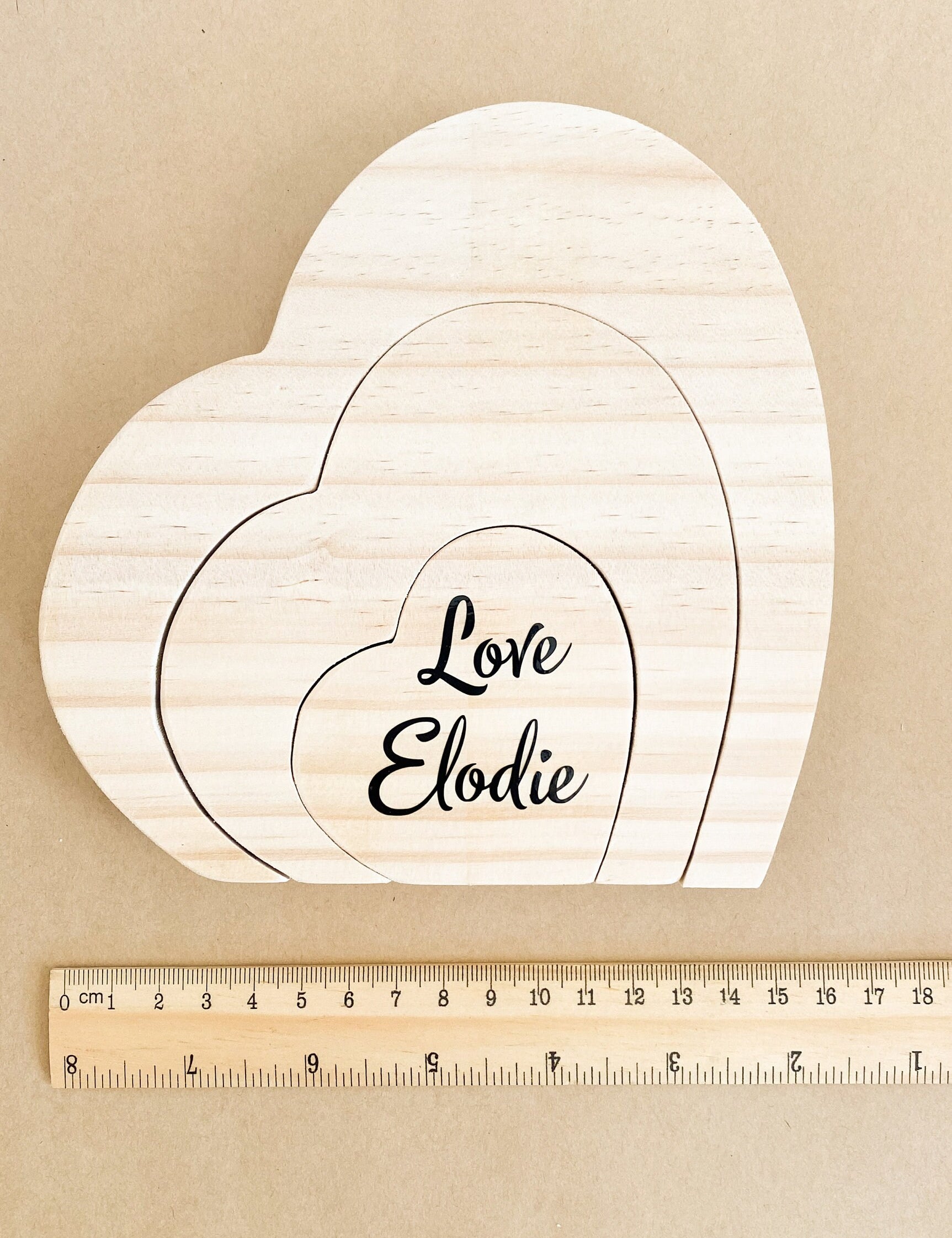 Handmade Wooden Heart Puzzle: Three-piece heart puzzle for play or Valentine's decor.