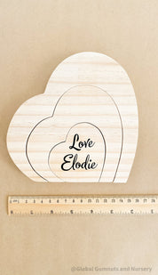 Handmade Wooden Heart Puzzle: Three-piece heart puzzle for play or Valentine's decor.