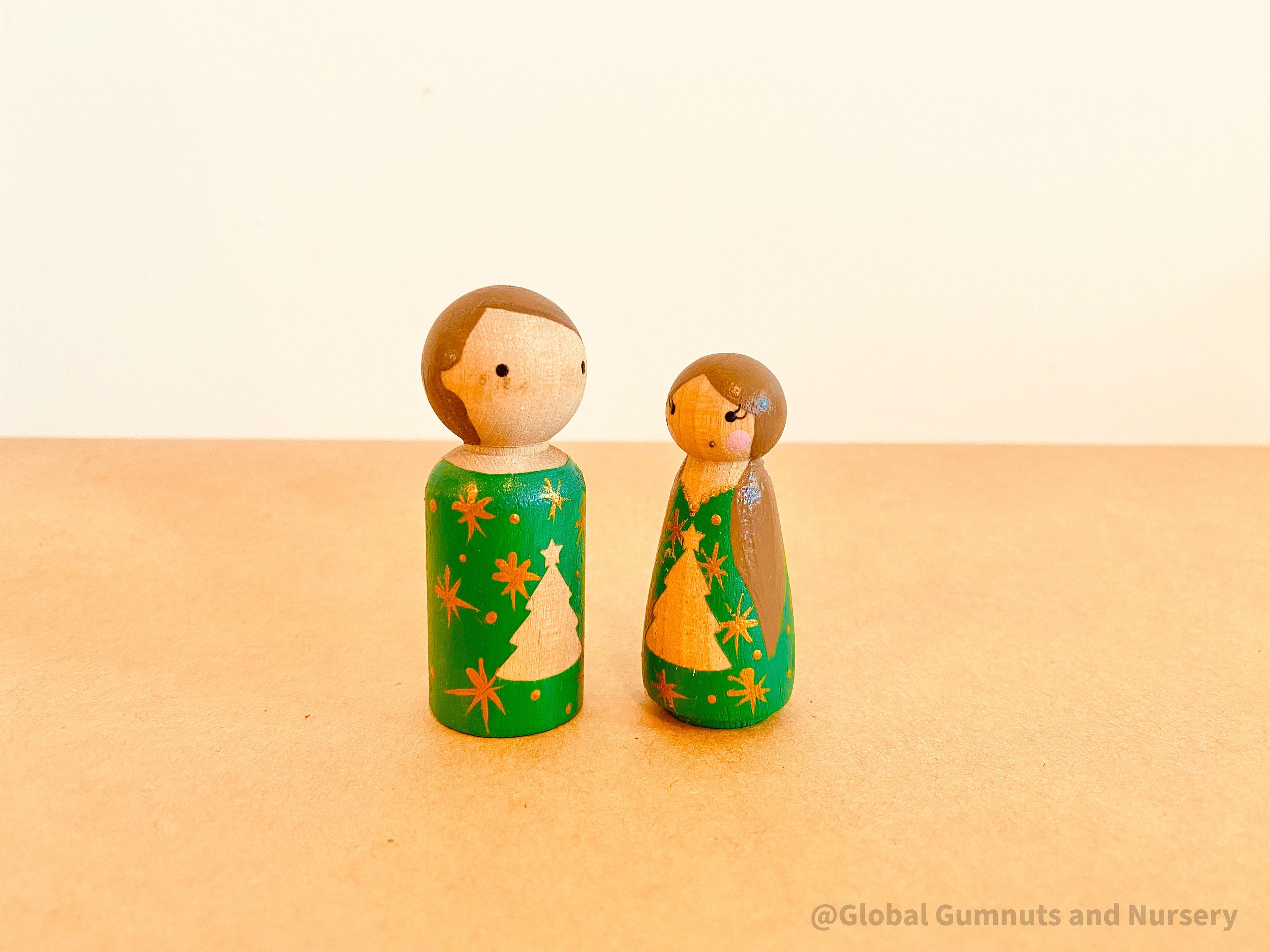 Peg people and tree set, hand-painted and crafted by a local wood turner.