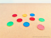 Magnetic colored chips/tiles, a fun and versatile addition to magnetic play or learning activities.