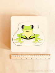Montessori frog life cycle puzzle, an educational toy for exploring nature and life sciences.