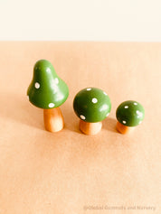 Fairy garden wooden mushrooms, handcrafted for magical small-world setups or Christmas elf displays.