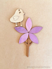 Flower + Bird Wooden Embellishment Set – 7 Pieces: Seven-piece wooden set with bird and floral designs, great for personalized DIY projects.