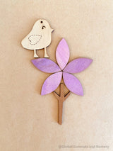 Ensemble de décorations en bois Fleur et Oiseau | 7 pièces