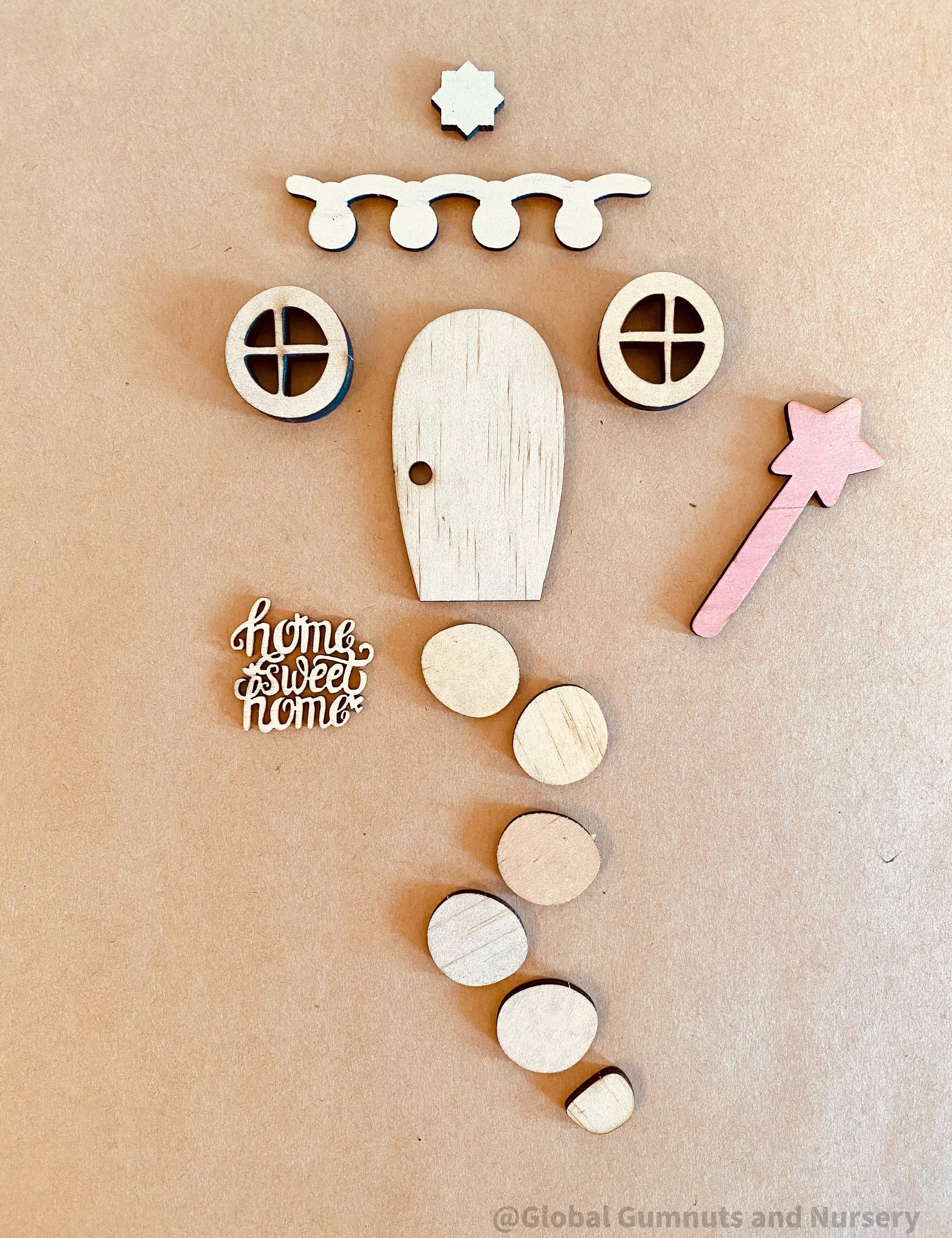 Fairy Garden Wooden Embellishment Set – 11 Pieces: Explore creativity with these 11 wooden embellishment pieces, perfect for decorating and crafting fairy gardens.