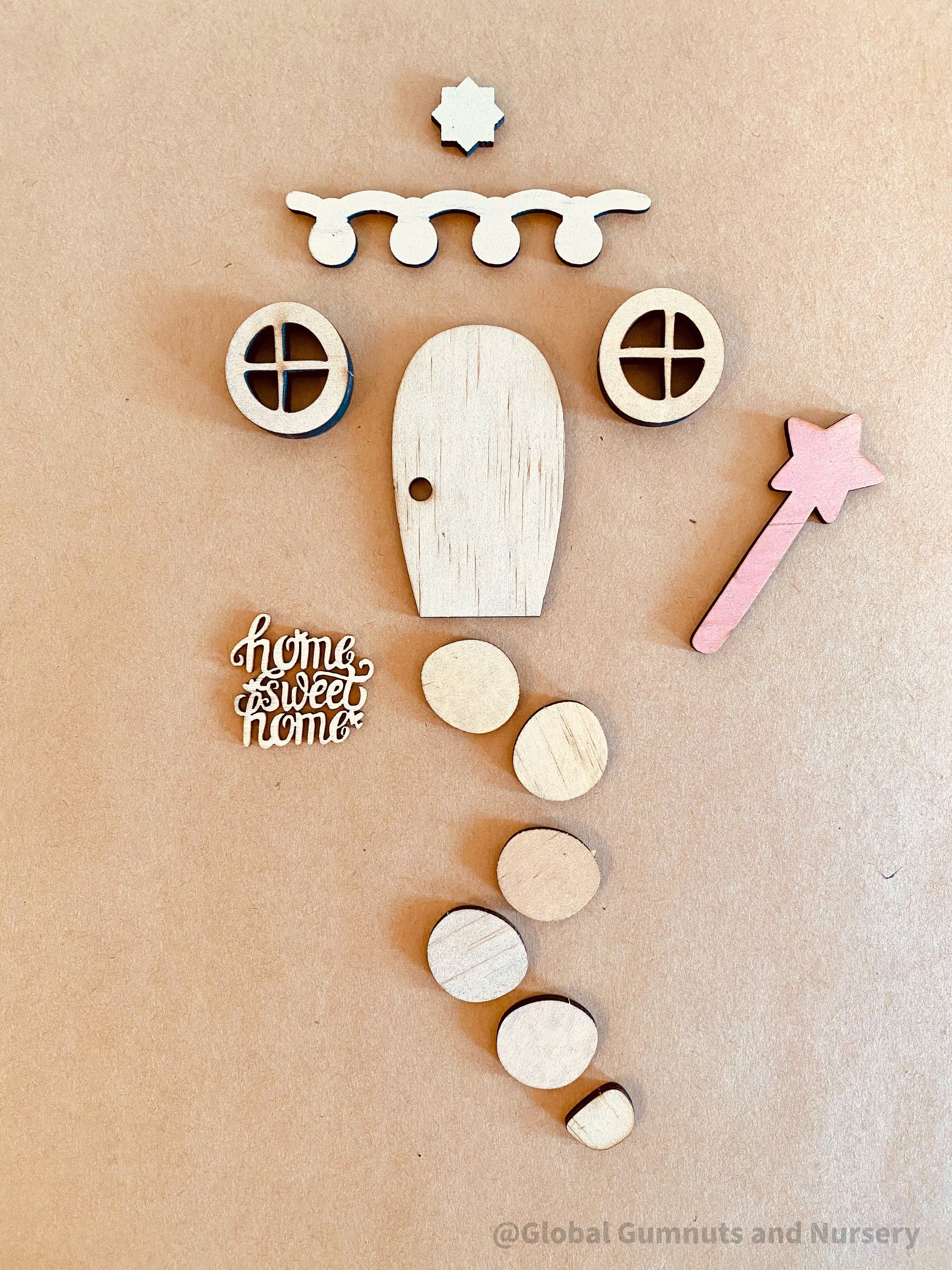 Fairy Garden Wooden Embellishment Set – 11 Pieces: Explore creativity with these 11 wooden embellishment pieces, perfect for decorating and crafting fairy gardens.