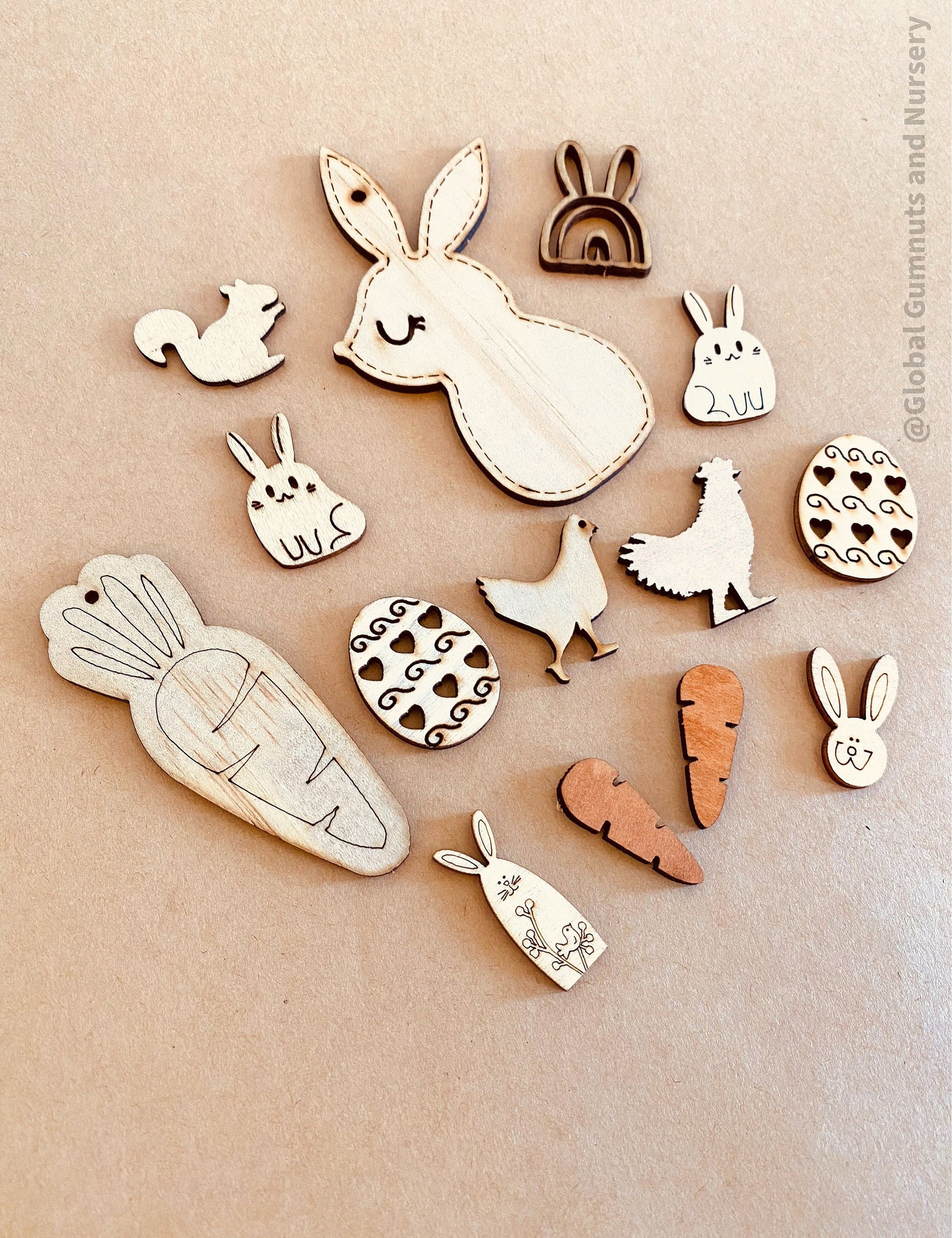 easter wooden embellishments set: 14 festive wooden pieces for easter crafts.