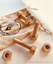 Wooden Nuts & Bolts Set: Six-piece set for motor skill development through play.