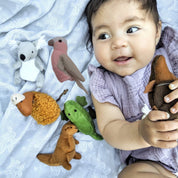 Velvet Australian animal finger puppets (set of 6), cozy toys for imaginative play.
