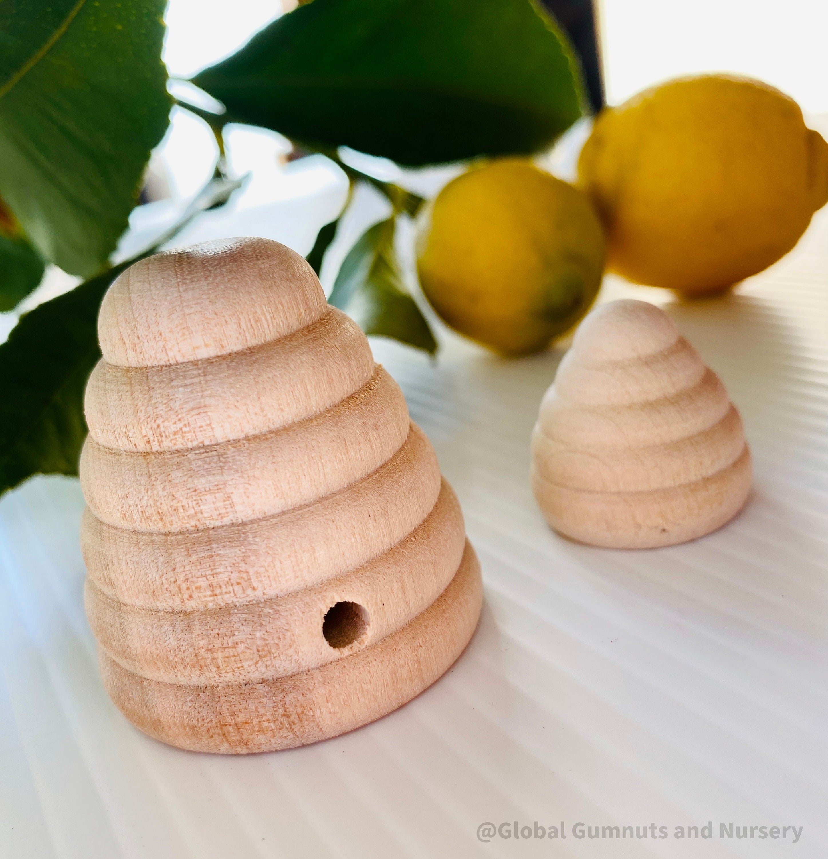 Mini Wooden Beehive: Small wooden beehive decoration, perfect for a natural display, no hole for hanging.