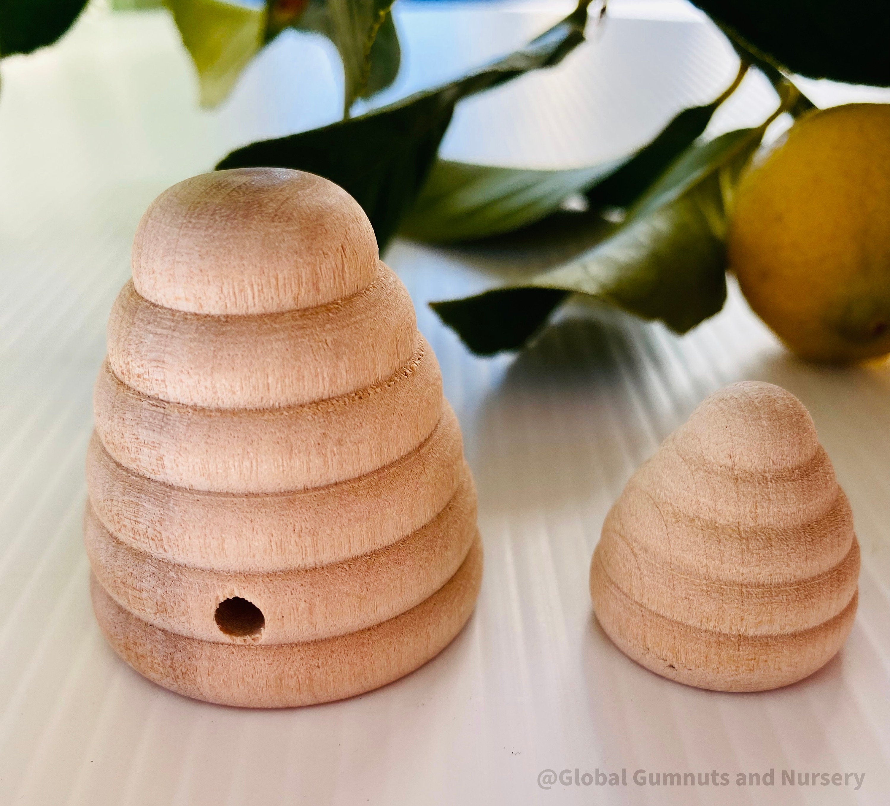 Mini Wooden Beehive: Small wooden beehive decoration, perfect for a natural display, no hole for hanging.