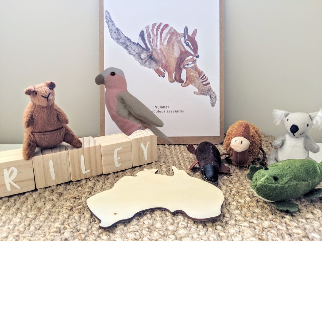 Velvet Australian animal finger puppets (set of 6), cozy toys for imaginative play.
