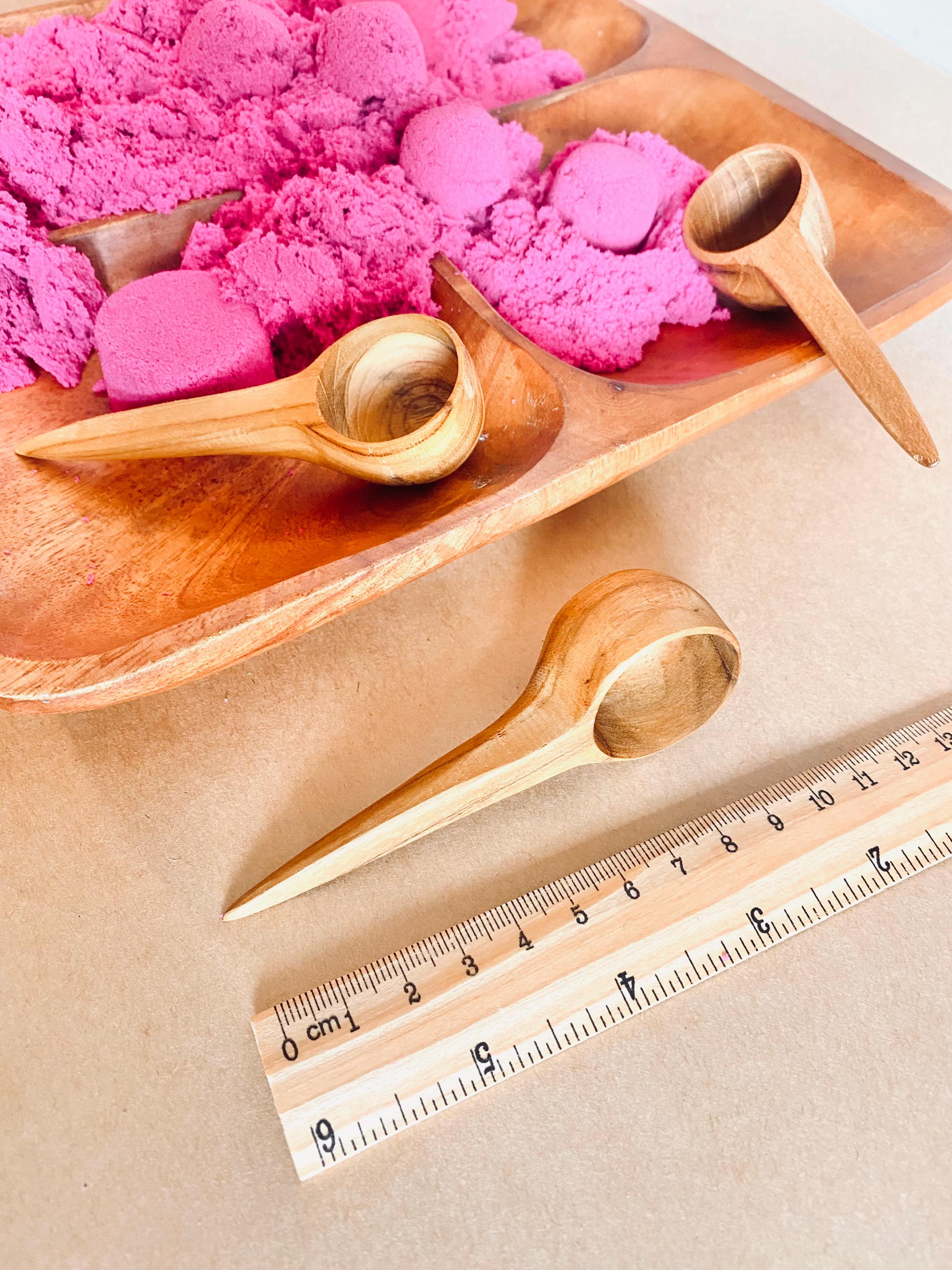 teak pot scoop: petite wooden scoop for small tasks or sensory play.