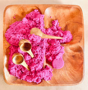 teak pot scoop: petite wooden scoop for small tasks or sensory play.