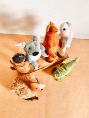 Velvet Australian animal finger puppets (set of 6), cozy toys for imaginative play.
